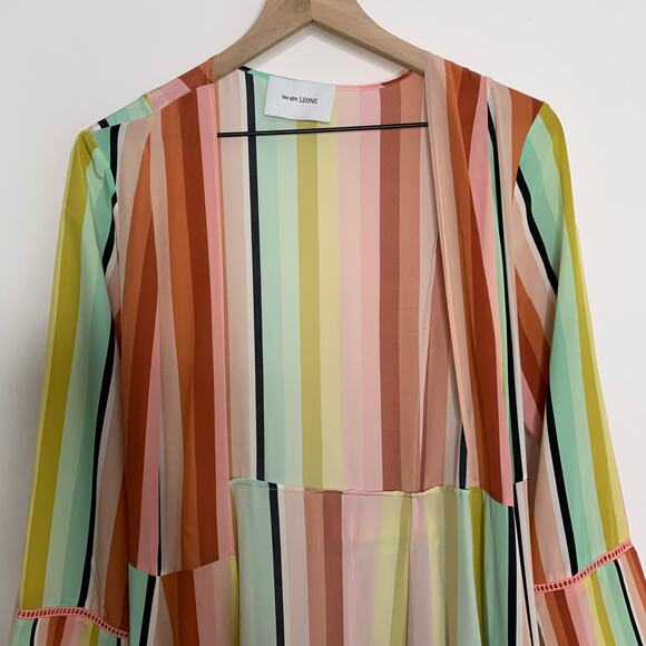 We Are LEONE Contrast Maxi Cardigan Striped Tie Dress Womens Large Medium Silk - Picture 9 of 16